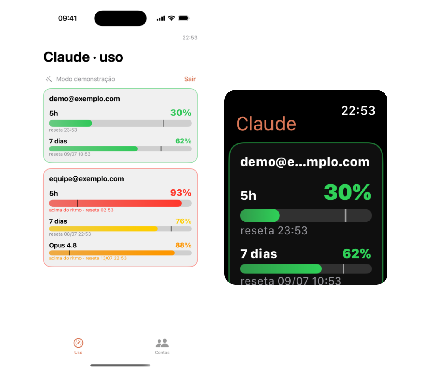 App de uso do Claude no iPhone e no Apple Watch